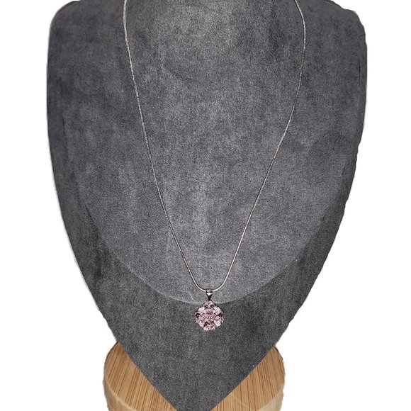 Pink Cubic Zirconia Hearts Pendant Necklace 925 Sterling Silver Fashion Jewelry - Picture 10 of 14